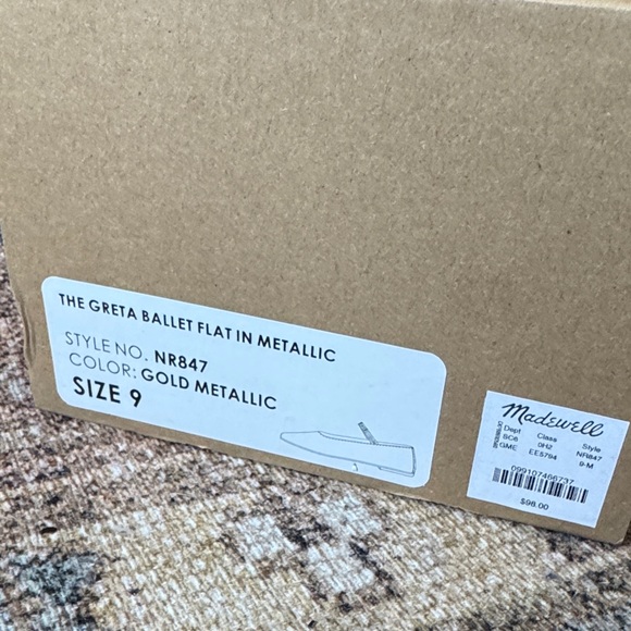 NWT Madewell Gold Mary Jane Flats with Black Strap - Picture 6 of 9